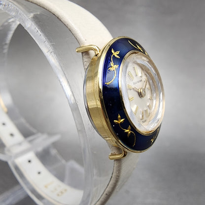 Bucherer Watch Women 19mm Silver Dial Gold Tone Manual Wind Runs Blue Bezel3