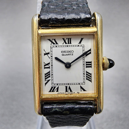 Seiko Tank Watch Women 18mm White Dial Gold Tone Rectangle 14005039 New battery1
