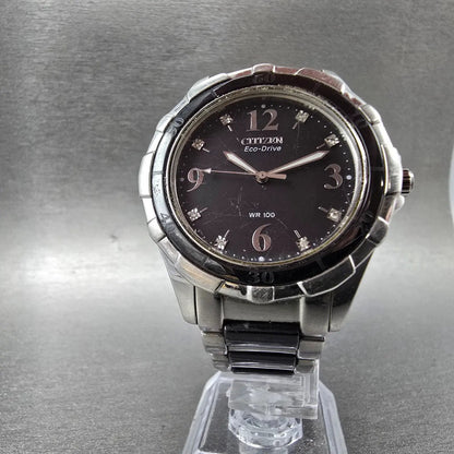 Citizen Eco-Drive Watch Women 37mm Black Dial Steel Ceramic Round EM0031-56E5