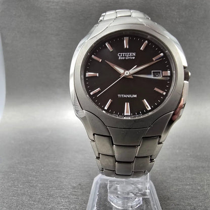 Citizen Eco-Drive Watch Men 38mm Black Dial Titanium Date E111-S049610 Runs5