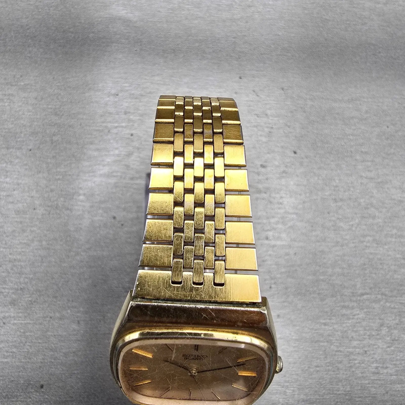 Seiko Watch Men 31mm Gold Dial Gold Tone Rectangle 7810-5139 New Battery Vintage4