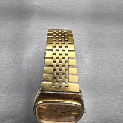 Seiko Watch Men 31mm Gold Dial Gold Tone Rectangle 7810-5139 New Battery Vintage4