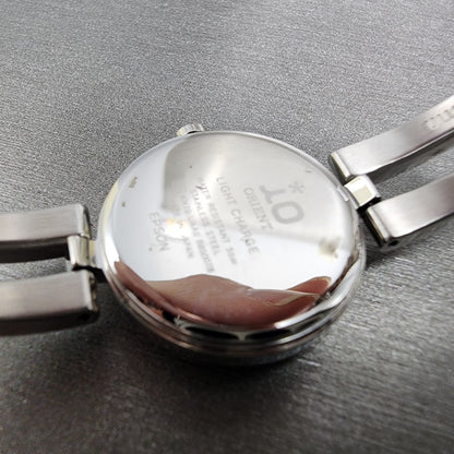 Orient IO Solar Watch Women 24mm MOP Dial Silver Tone Date Round KN70UAA0 Runs10