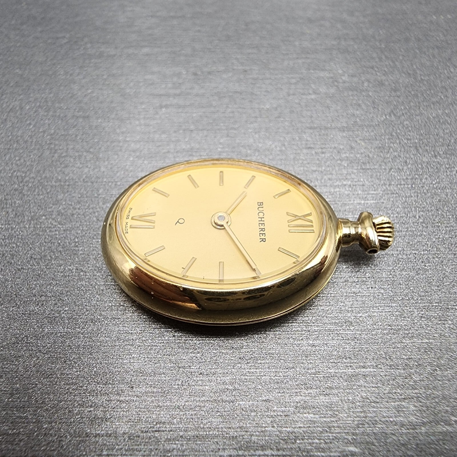Bucherer Q Pendant Watch Women 20mm Gold Dial Gold Tone Oval New Battery4