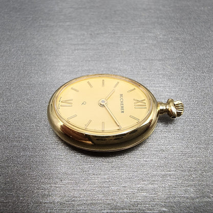 Bucherer Q Pendant Watch Women 20mm Gold Dial Gold Tone Oval New Battery4