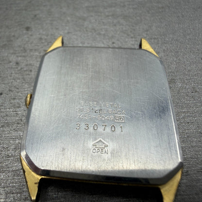 Seiko Tank Watch Men 27mm Champagne Dial Gold Tone Rectangle 7431-5049 PARTS8