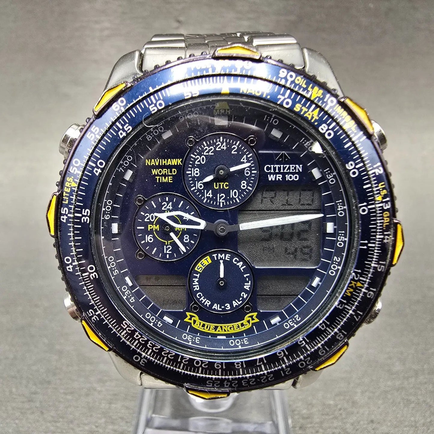 Citizen Navihawk Blue Angels Watch Men 42mm Ani Digi Steel C300-Q00842 PARTS0