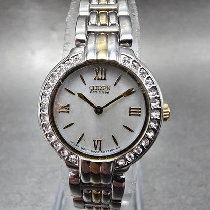 Citizen Eco-Drive Watch Women 21mm MOP Dial Two Tone Gemmed B023-S019249 Works0