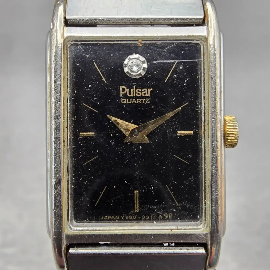 Seiko Pulsar Watch Women 16mm Black Dial Two Tone Rectangle Y580-5169 New Batt1