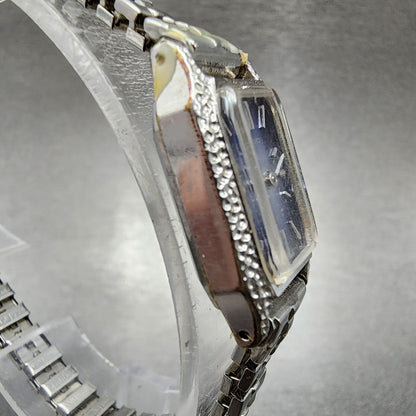 VTG Seiko Watch Women 15mm Blue Dial Silver Tone Manual Wind Rectangle Runs