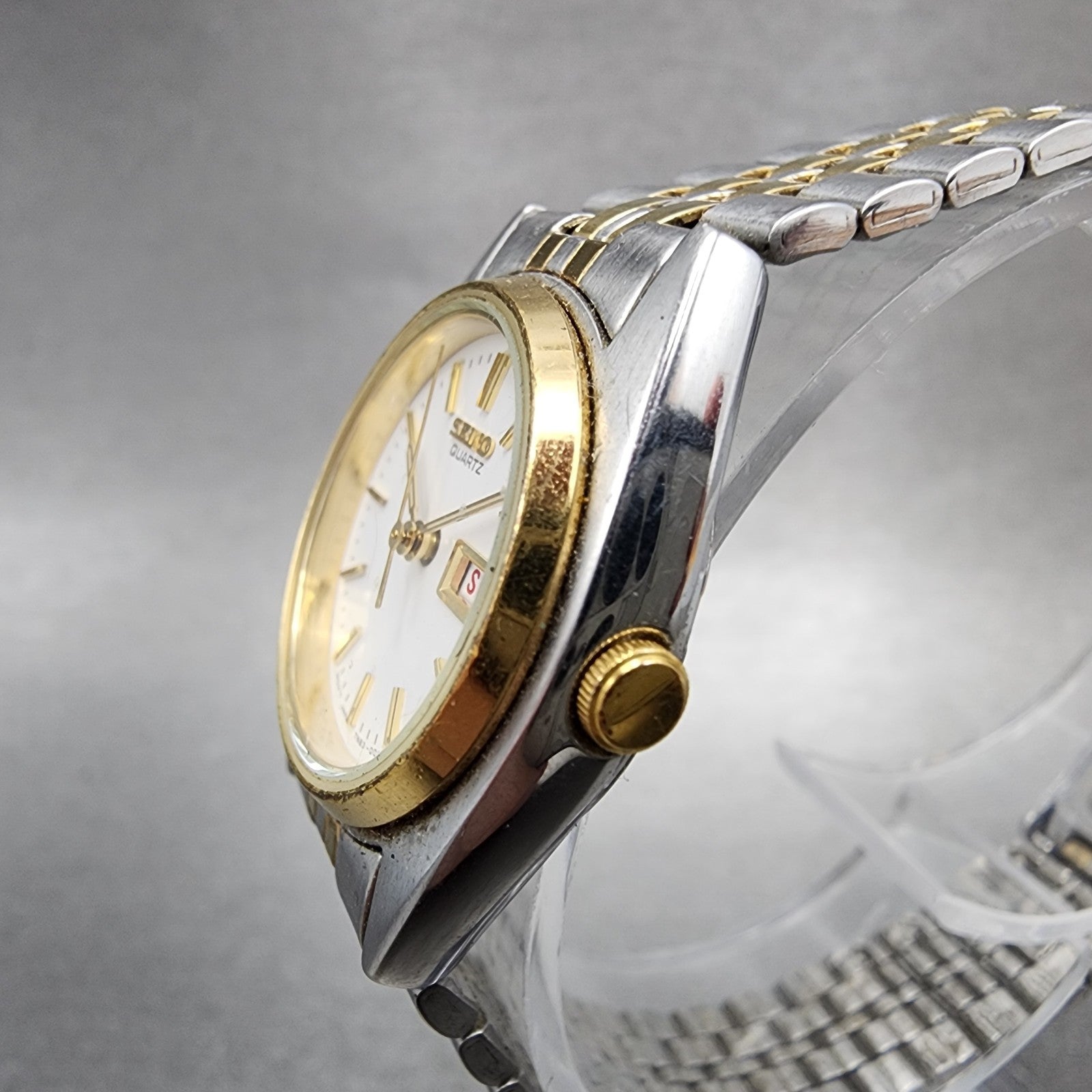 Seiko Watch Women 25mm White Dial Two Tone Daydate 7n430011 Round New Battery2