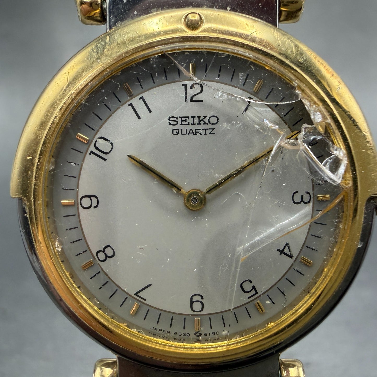 Seiko Watch Men 30mm Silver Dial Two Tone Round 6530-6129 New Battery Vintage1