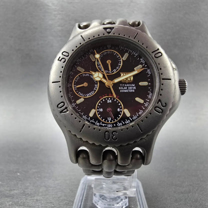 Elgin Solar Watch Men 39mm Black Dial Titanium Daydate Round FK-940 Works5