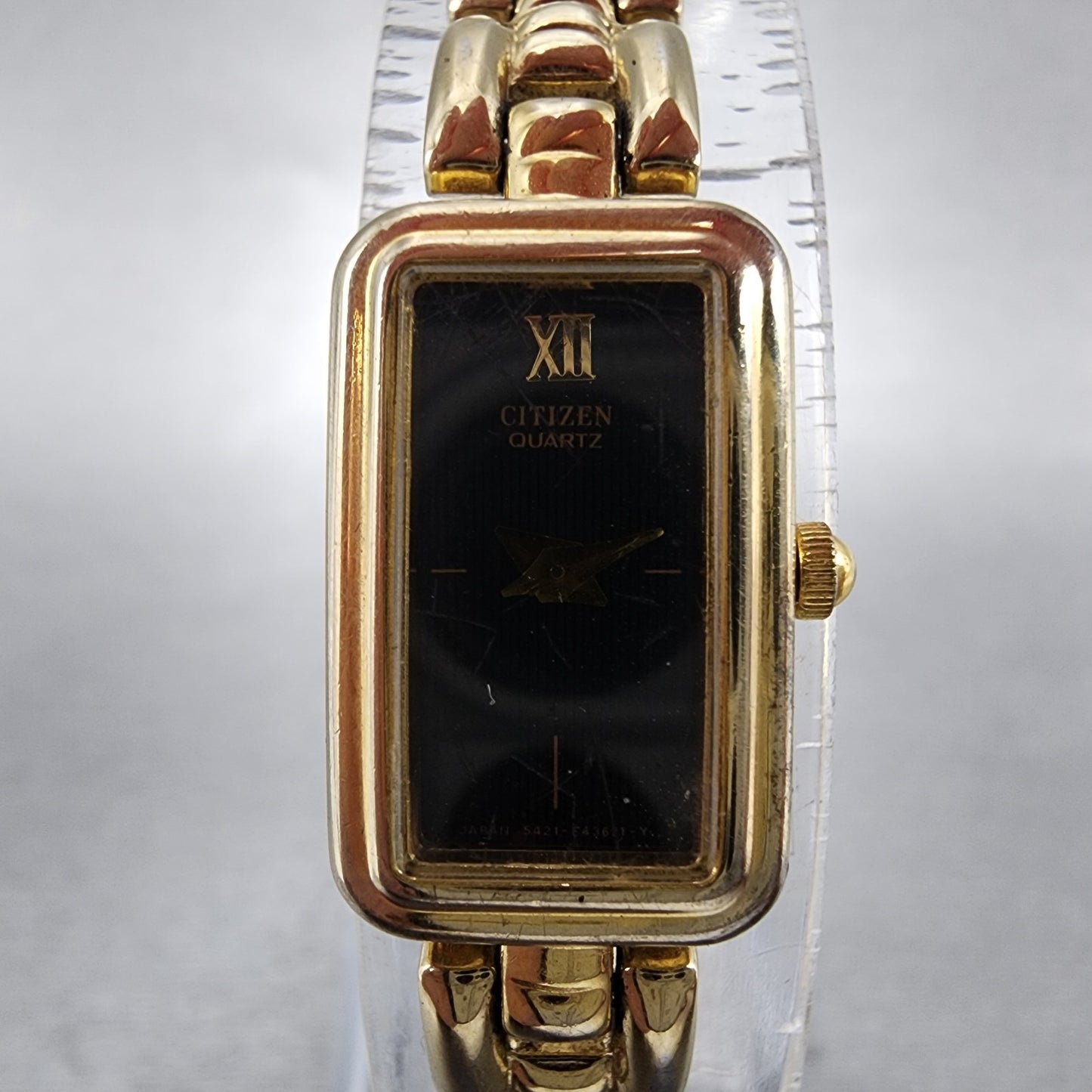 Citizen Tank Watch Women 13mm Black Dial Gold Tone Rectangle New Battery1