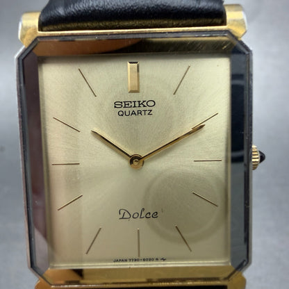 Seiko Dolce Tank Watch Men 25mm Champagne Two Tone 7730-5020 New Battery Vintage1