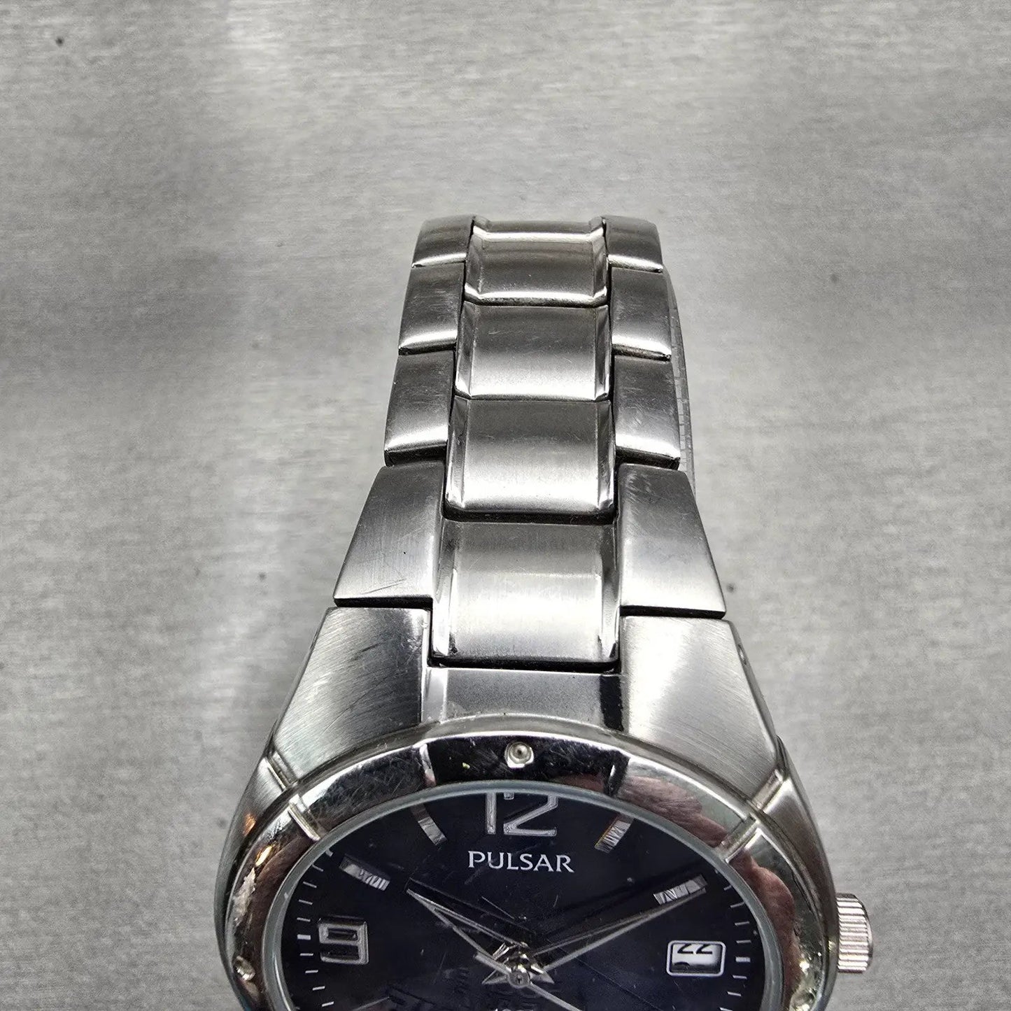 Seiko Pulsar Watch Men 38mm Blue Dial Silver Tone Date Round VX42-V051 New Batt4