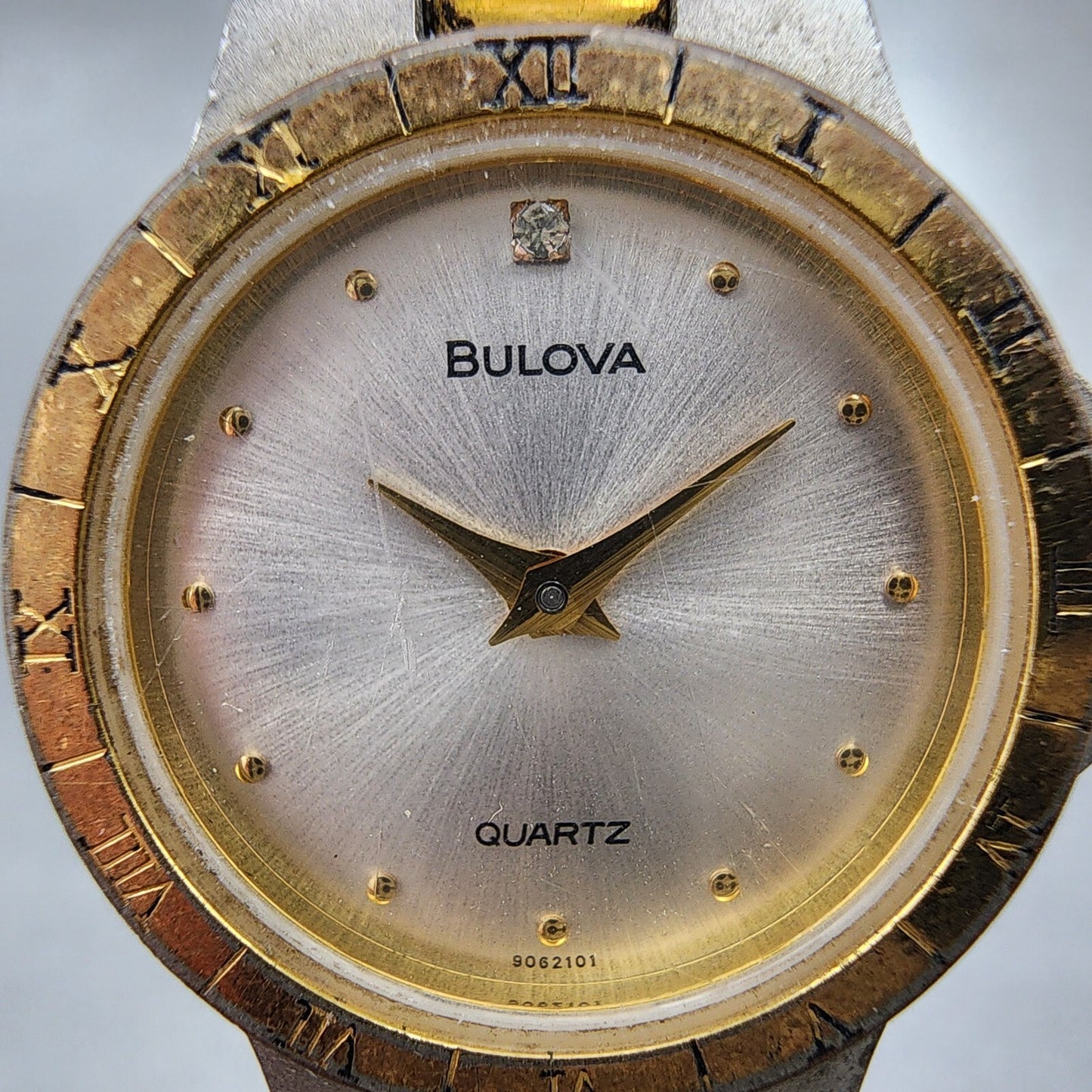 Bulova Watch Women 22mm Silver Dial Two Tone Round 9062101 New Battery