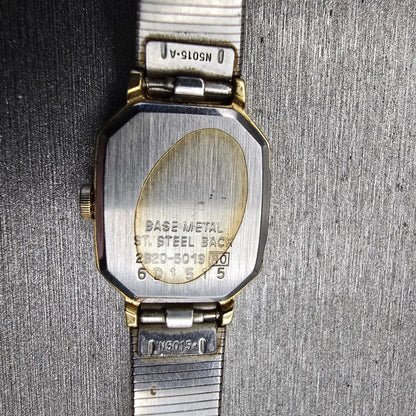 Seiko Watch Women 16mm Black Dial Gold Tone Rectangle 2B20-5019 New Battery VTG10