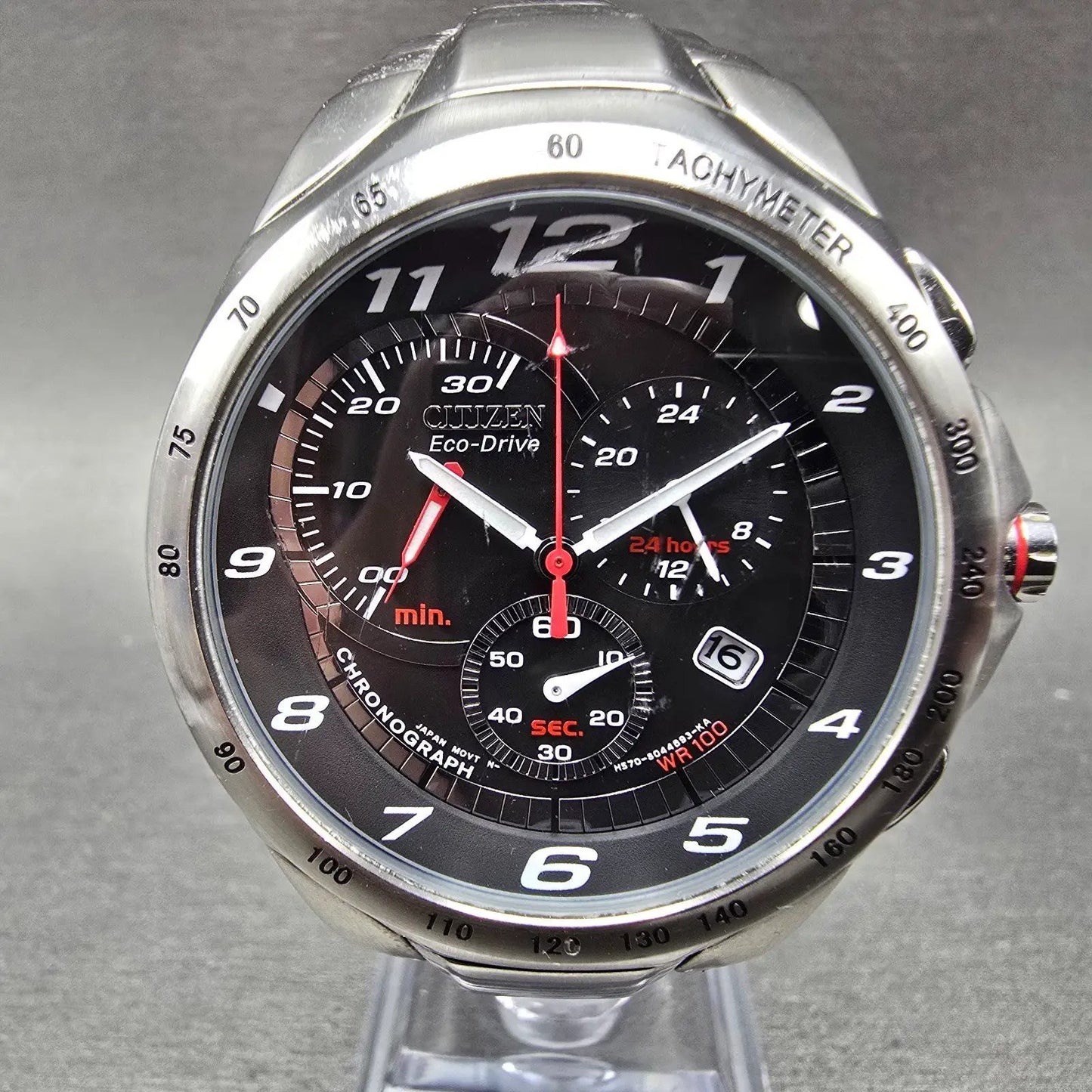 Citizen Eco-Drive Chronograph Watch Men 57mm Black Dial Steel H570-S041287 Runs0