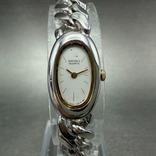 Seiko Watch Women 13mm Silver Dial Silver Tone Oval 2E20-6269 New Battery0