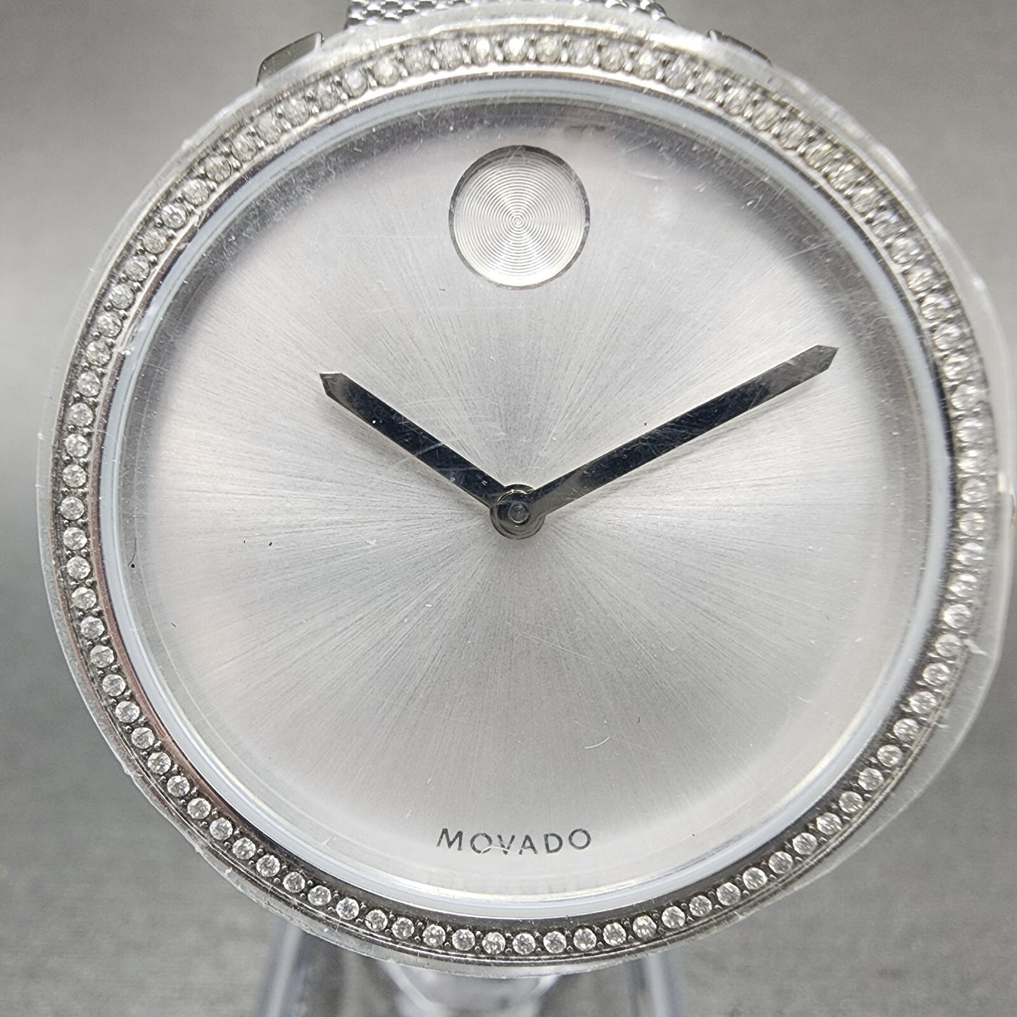 Movado Bold Shimmer Watch Women 34mm Silver Dial Steel Crystal Bezel New Batt