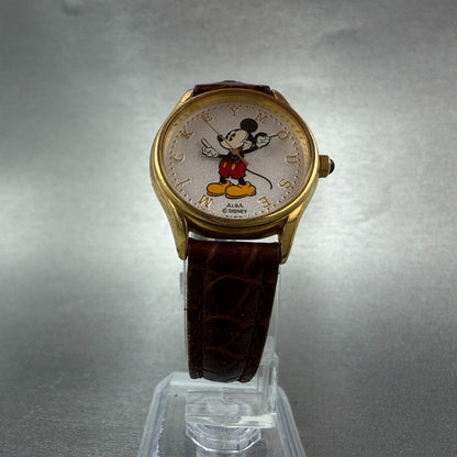 Seiko Alba Mickey Mouse Watch Women 26mm Silver Dial Gold Tone V7012G70 New Bat5