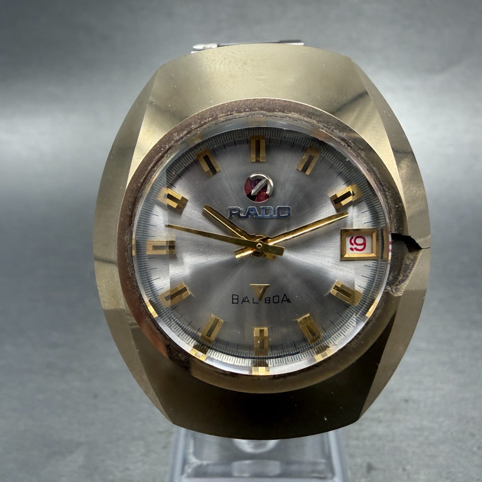Rado Balboa V Watch Men 36mm Silver Dial Gold Tone Oval Date Automatic Runs VTG0