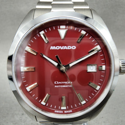 Movado Datron Watch Men 40mm Red Dial Silver Tone Date Automatic Round 36501942