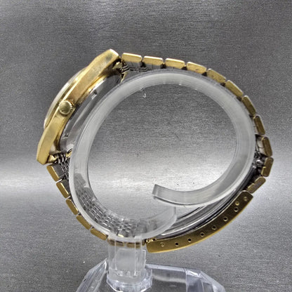 Seiko SQ Watch Men 34mm Gold Dial Gold Tone Daydate Round 7123-8439 PARTS VTG7