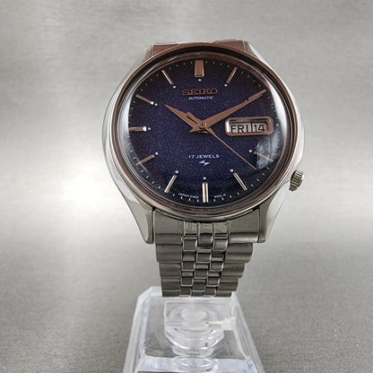 Seiko Automatic Watch Men 38mm Blue Texture Dial Steel Daydate 6309-601A Runs