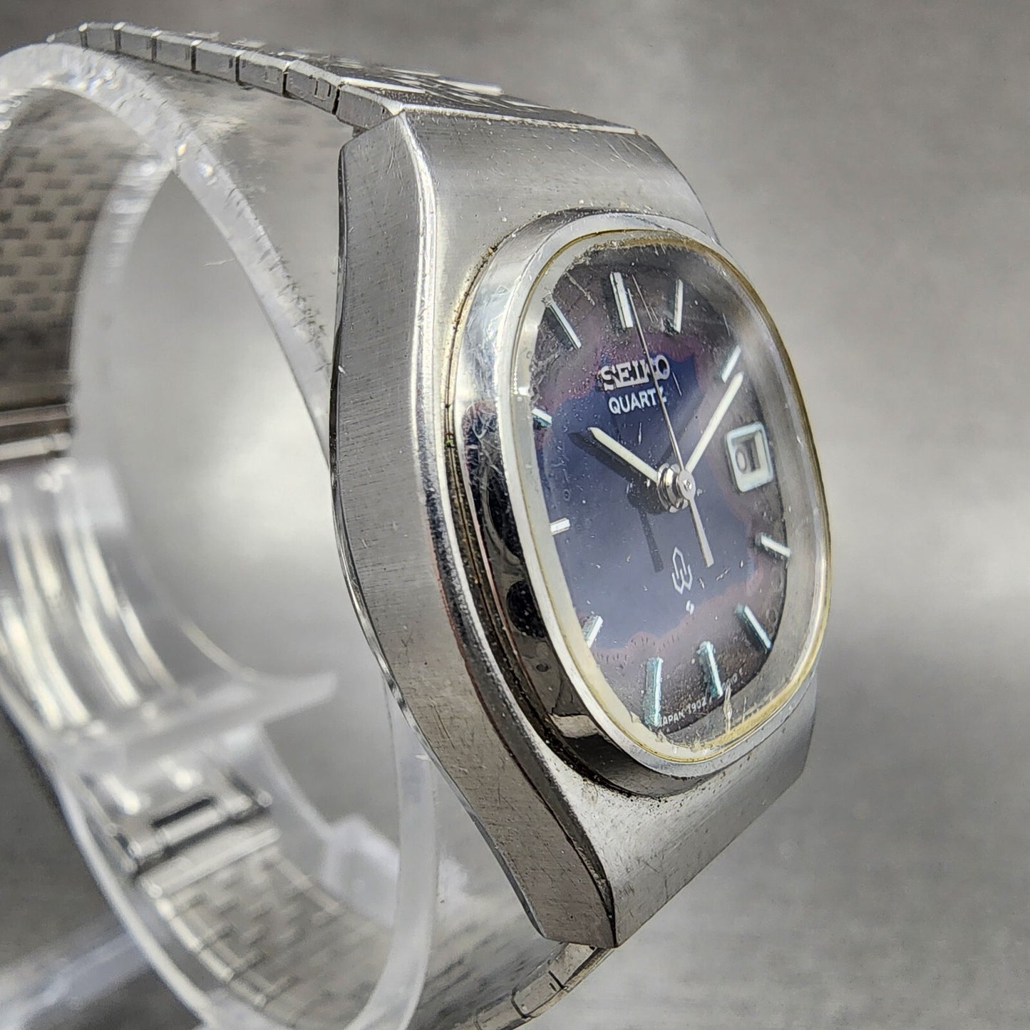 VTG Seiko Watch Women 24mm Blue Dial Steel Date Round 7902-5000 PARTS