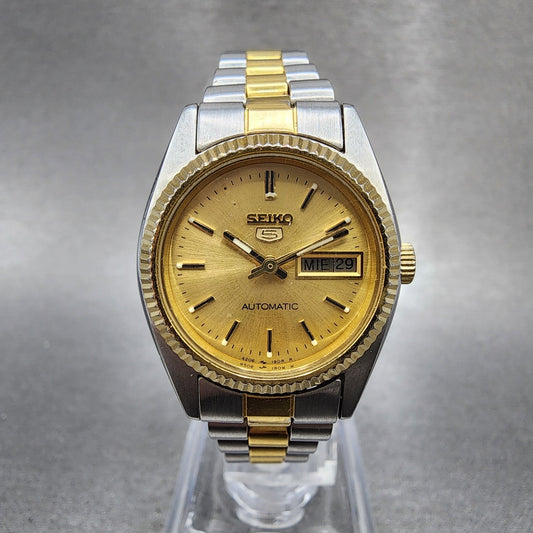 Seiko 5 Automatic Watch Women 24mm Champagne Dial Two Tone Daydate 42060510 Run0
