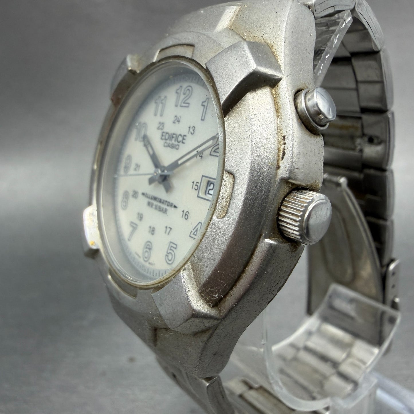 Casio Edifce Watch Men Cream Dial Silver Tone Date Round MMW-100 New Battery2