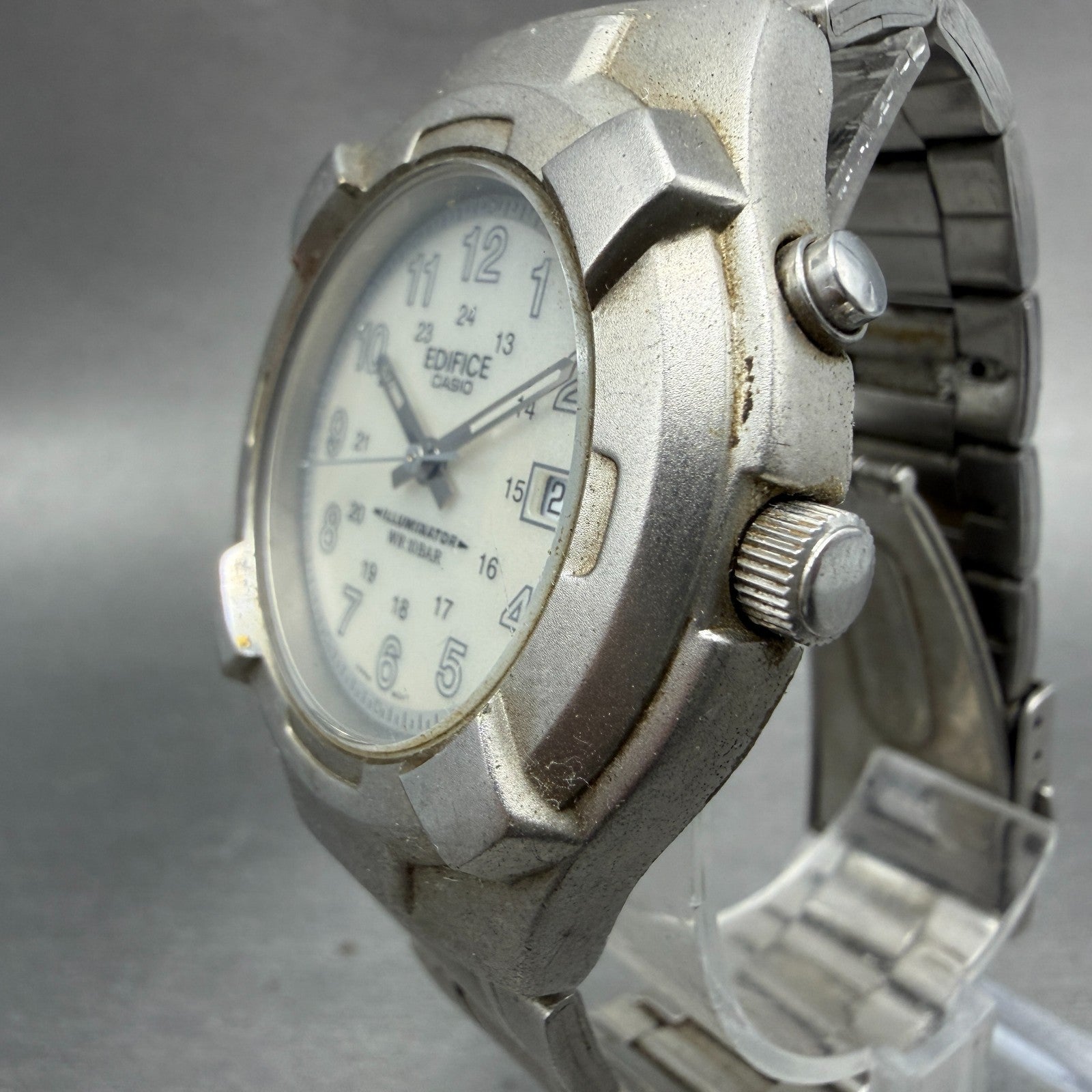 Casio Edifce Watch Men Cream Dial Silver Tone Date Round MMW-100 New Battery2