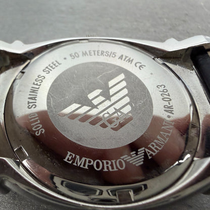 Emporio Armani Watch Men 41mm Black Dial Silver Tone Round AR-0263 New Battery9
