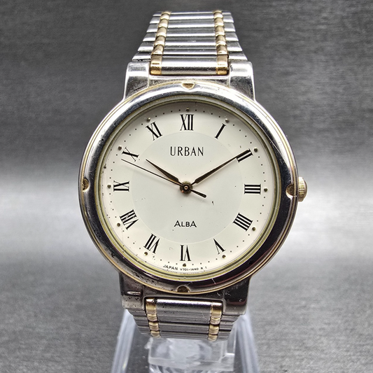 Seiko Alba Watch Men 31mm Ivory Dial Two Tone Round V701-1390 New Battery0