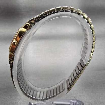 Seiko Watch Women 17mm Gold Dial Gold Tone Rectangle 1N00-5K29 New Battery VTG G6