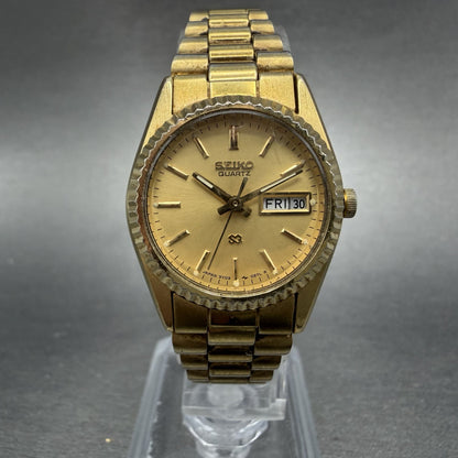 Seiko SQ Watch Women 24mm Gold Dial Gold Tone Daydate 24mm Round New Battery ABI0