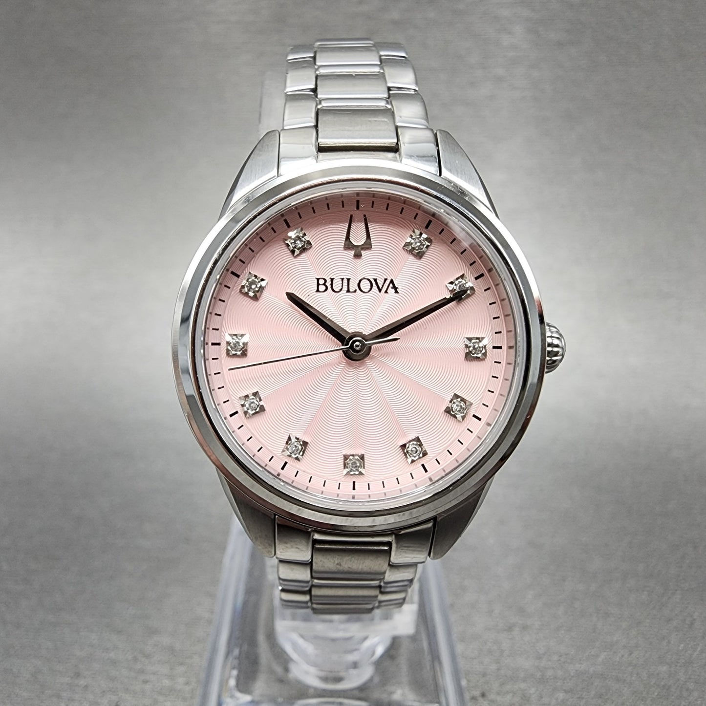 Bulova Sutton Watch Women 28mm Pink Dial Steel Round 96P249 New Battery0