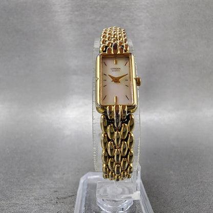 Citizen Tank Watch Women 13mm MOP Dial Gold Tone Rectangle 5421S036505 New Batt5