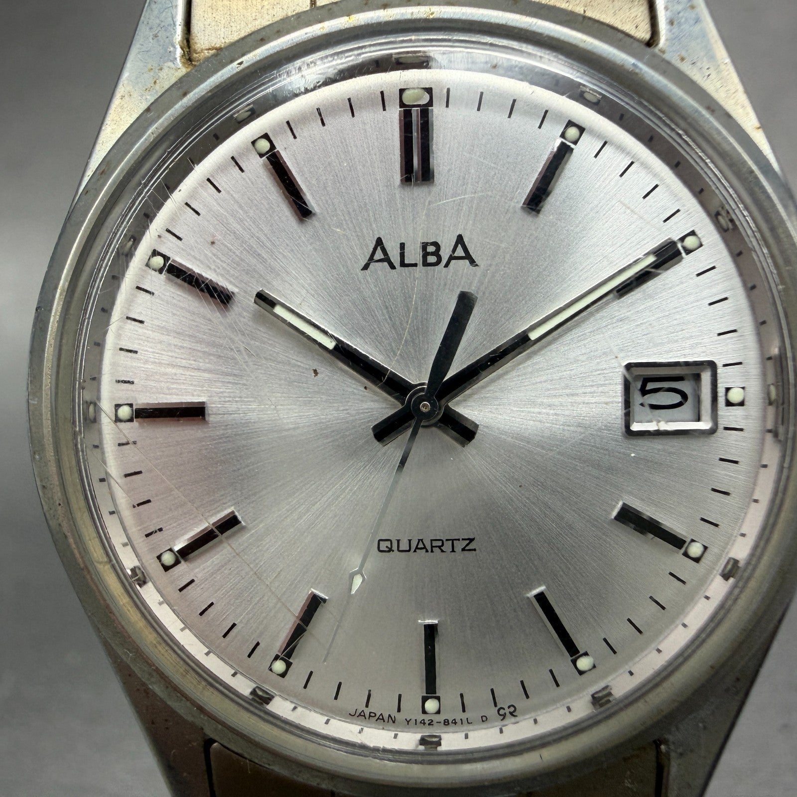 Seiko Alba Watch Men 36mm Silver Dial SIlver Tone Date Y142-8160 New Battery VTG1
