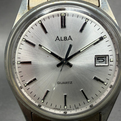 Seiko Alba Watch Men 36mm Silver Dial SIlver Tone Date Y142-8160 New Battery VTG1