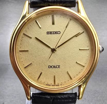 Seiko Dolce Watch Men 31mm Champagne Dial Gold Tone Round 8J41-6100 New Battery1