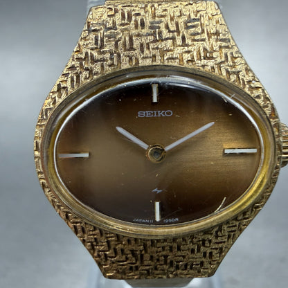 Seiko Watch Women 22mm Brown Dial Gold Tone Oval Manual Winds Runs 11-7719 VTG1
