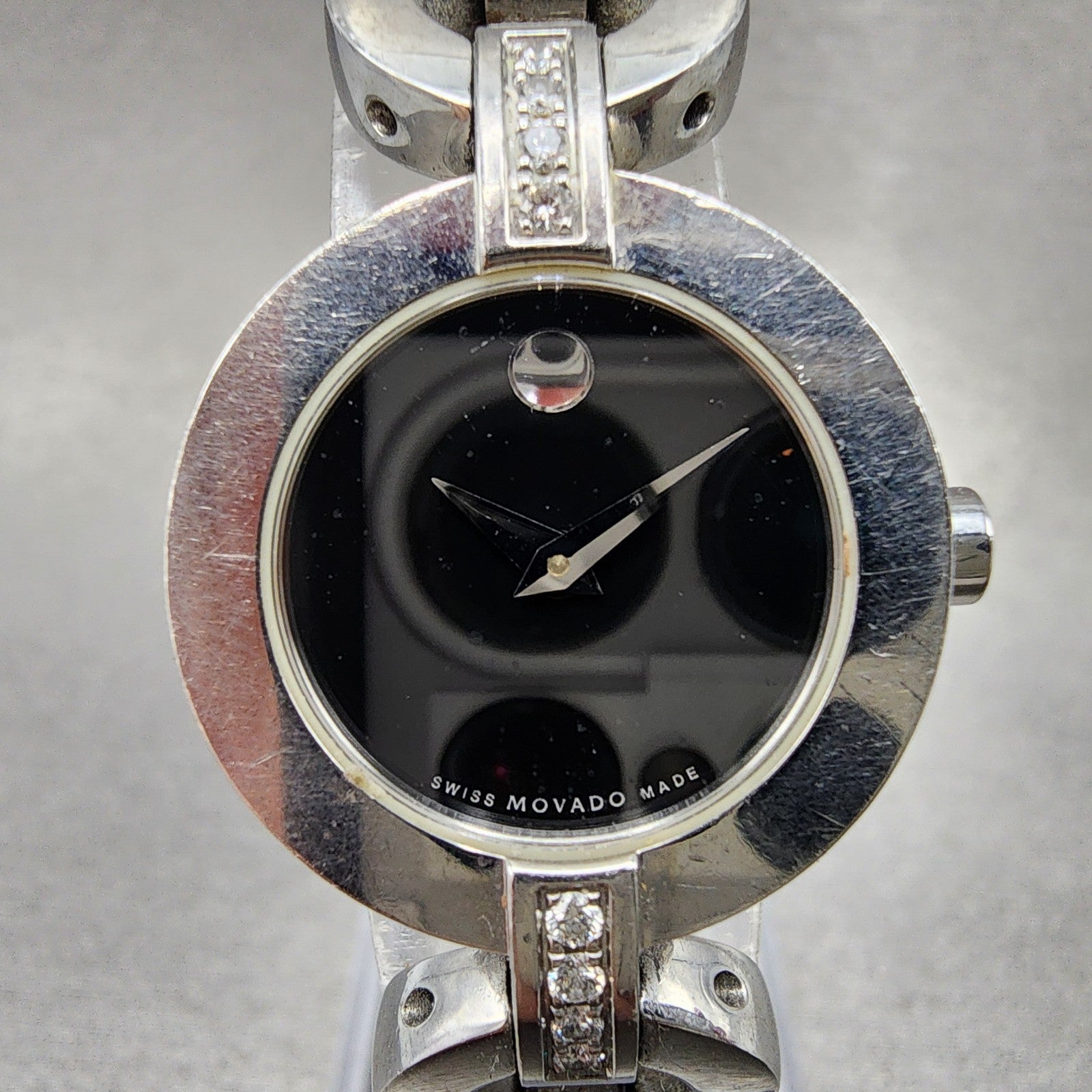 Movado Belamoda Watch Women 25mm Black Dial Steel Diamond Round New Battery1