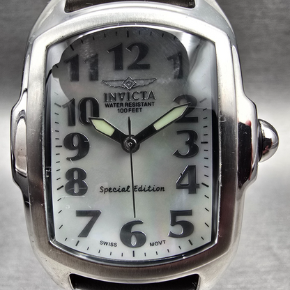 Invicta Lupah Watch Men 29mm MOP Dial Silver Tone Rectangle 5168 New Battery1