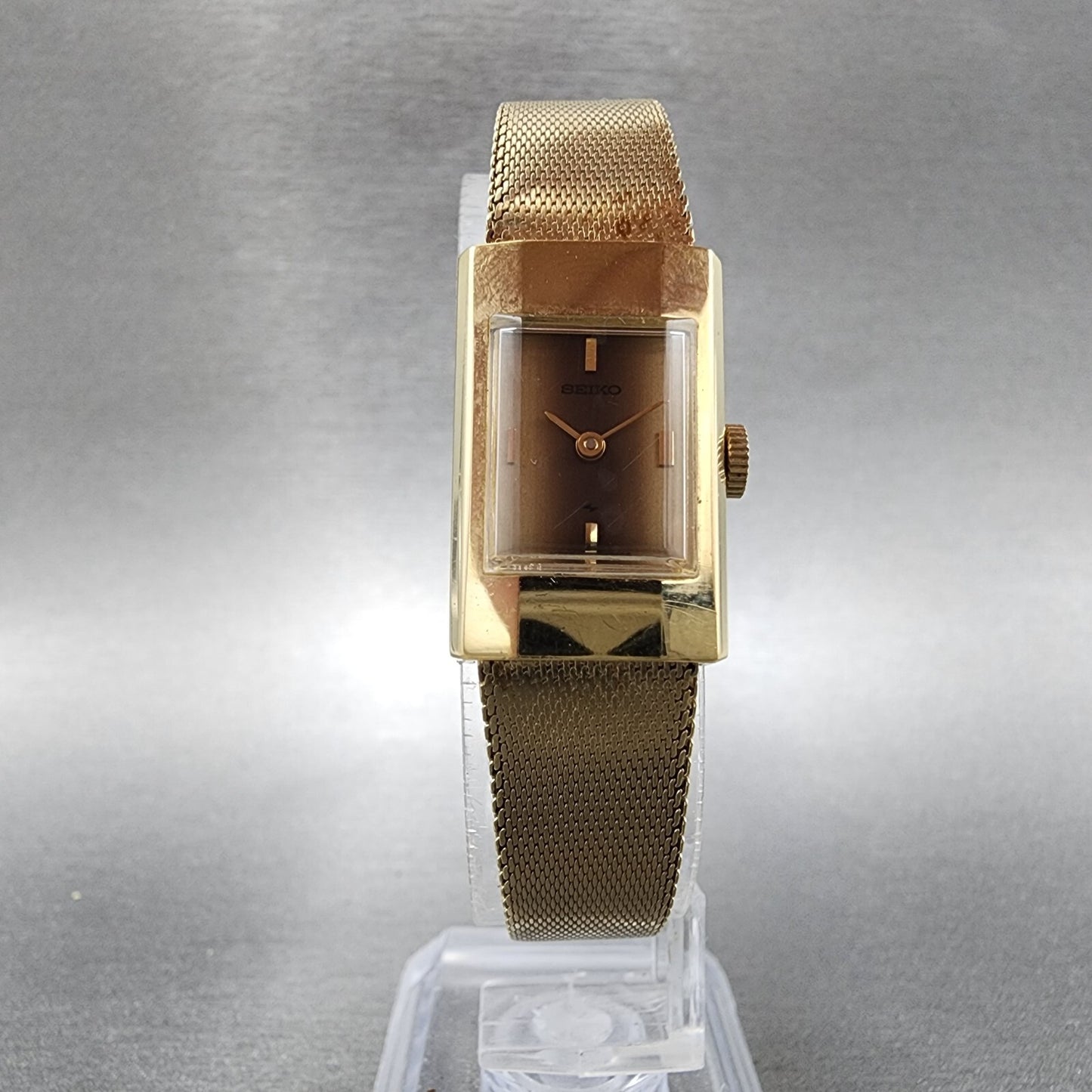 Seiko Tank Watch Women 16mm Gold Dial Gold Tone 113849 Rectangle Manual Wind5