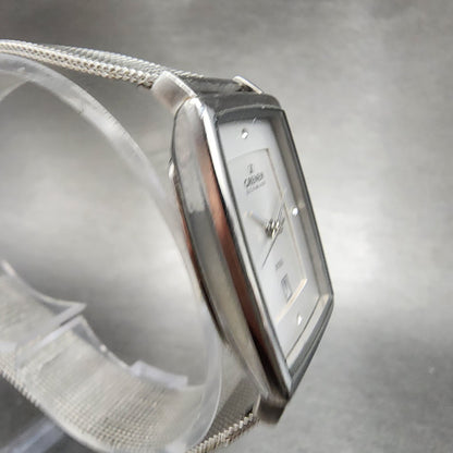 Skagen Grenen Tank Watch Women 23mm Silver Dial Steel Date Rectangle New Battery