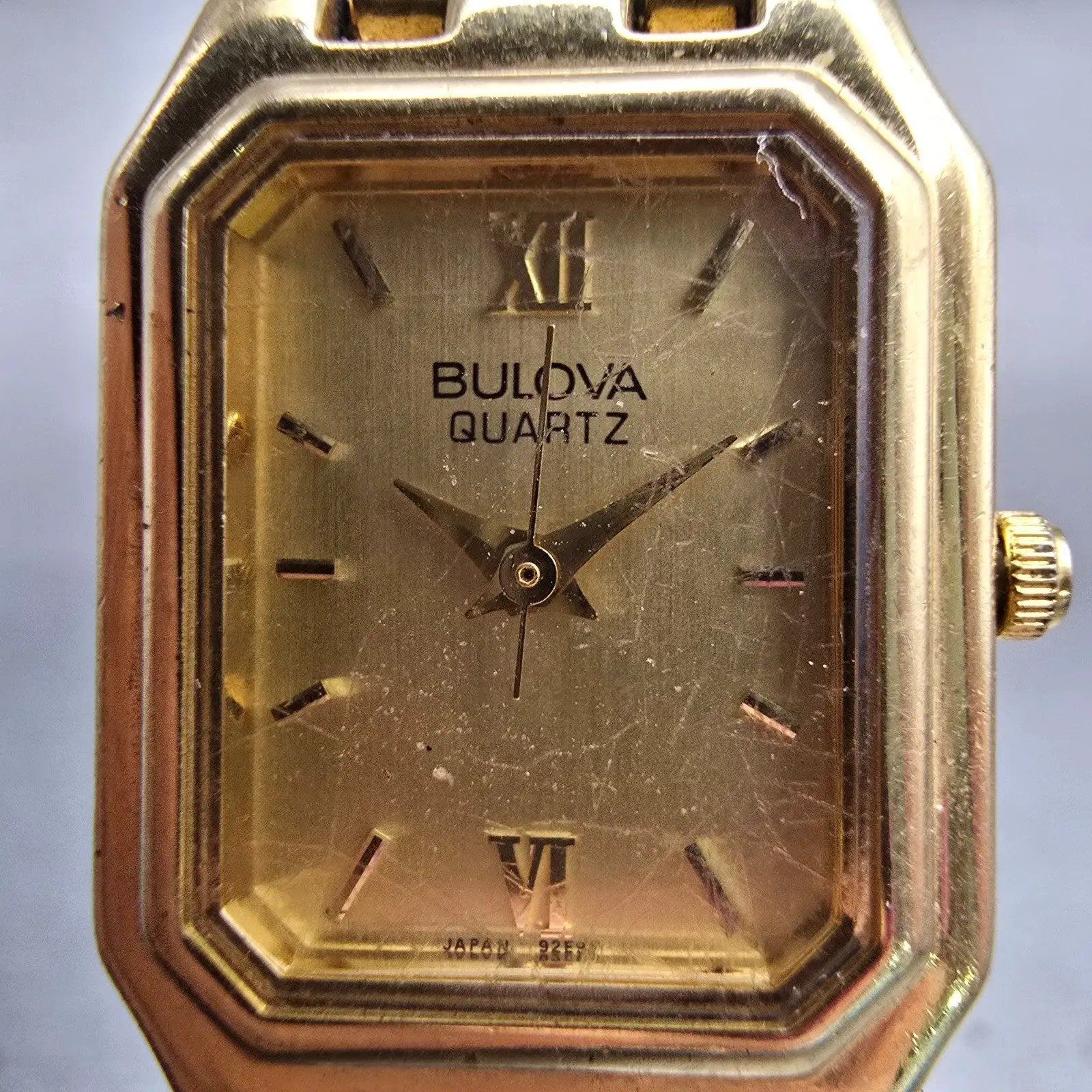 Bulova Watch Women 19mm Gold Dial Gold Tone Rectangle Vintage New Battery1