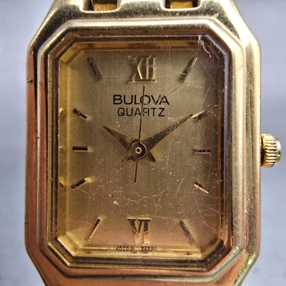 Bulova Watch Women 19mm Gold Dial Gold Tone Rectangle Vintage New Battery1